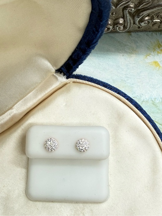 Moissanite Diamond Pave Studs Sterling Silver Rose Gold NWT
